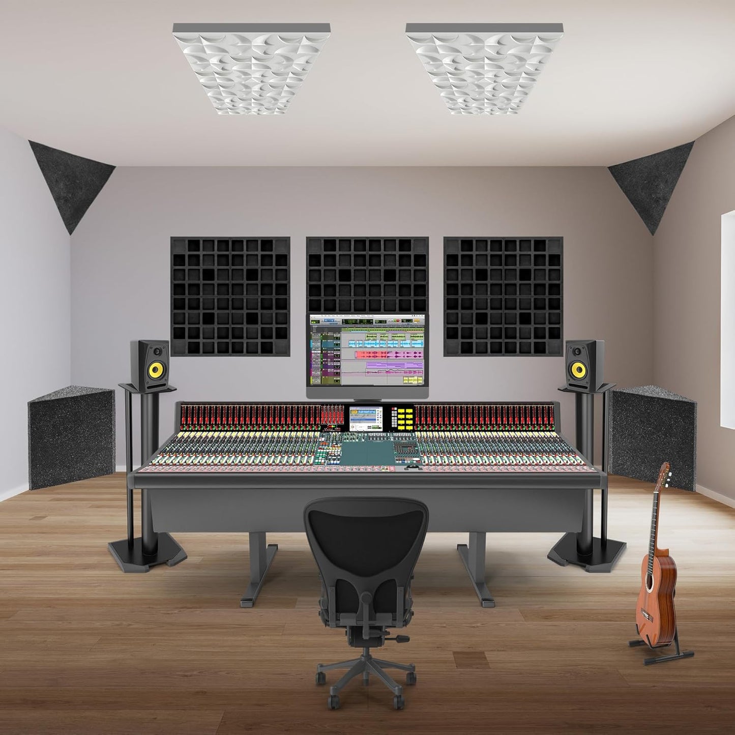 4pcs EVA Acoustic Diffusers 12"x12"x2" (Total 24"x24"x2"), Waffle Style Sound Diffuser Panels for Home Studio and Wall Art, QRD Room Acoustic Treatment (Black)