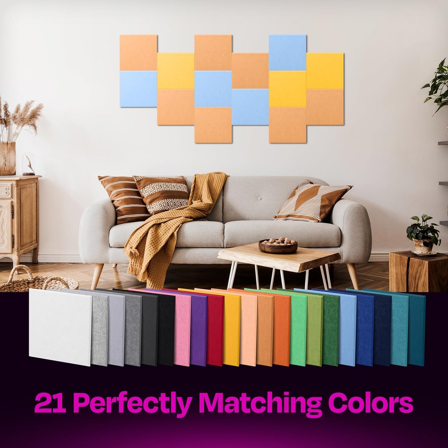 Acoustic Panels 12-Pack Soundproof Wall 12"X12"X0.4" - High Density Sound Dampening [70'S Orange Square]