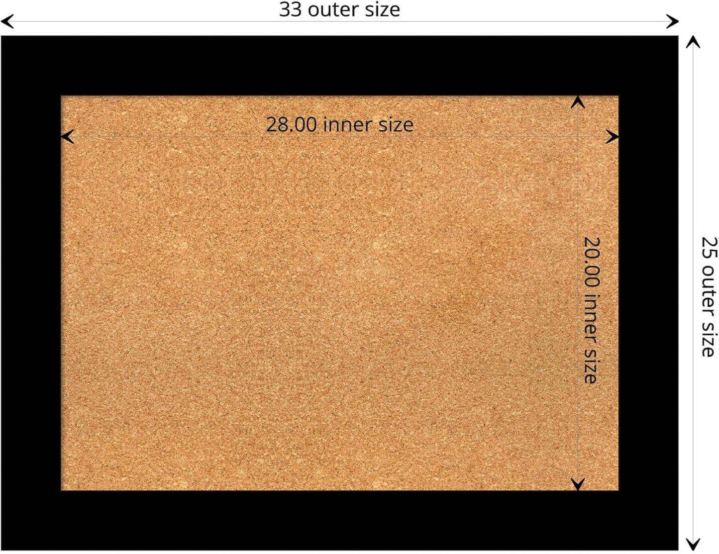 Amanti Art Natural Cork Board for Wall, 25x33 Vision Board with Black Wood Frame, Medium Corkboard Office Decor for Home Organization, Casual Corkboard Pinboard to display items for home organization