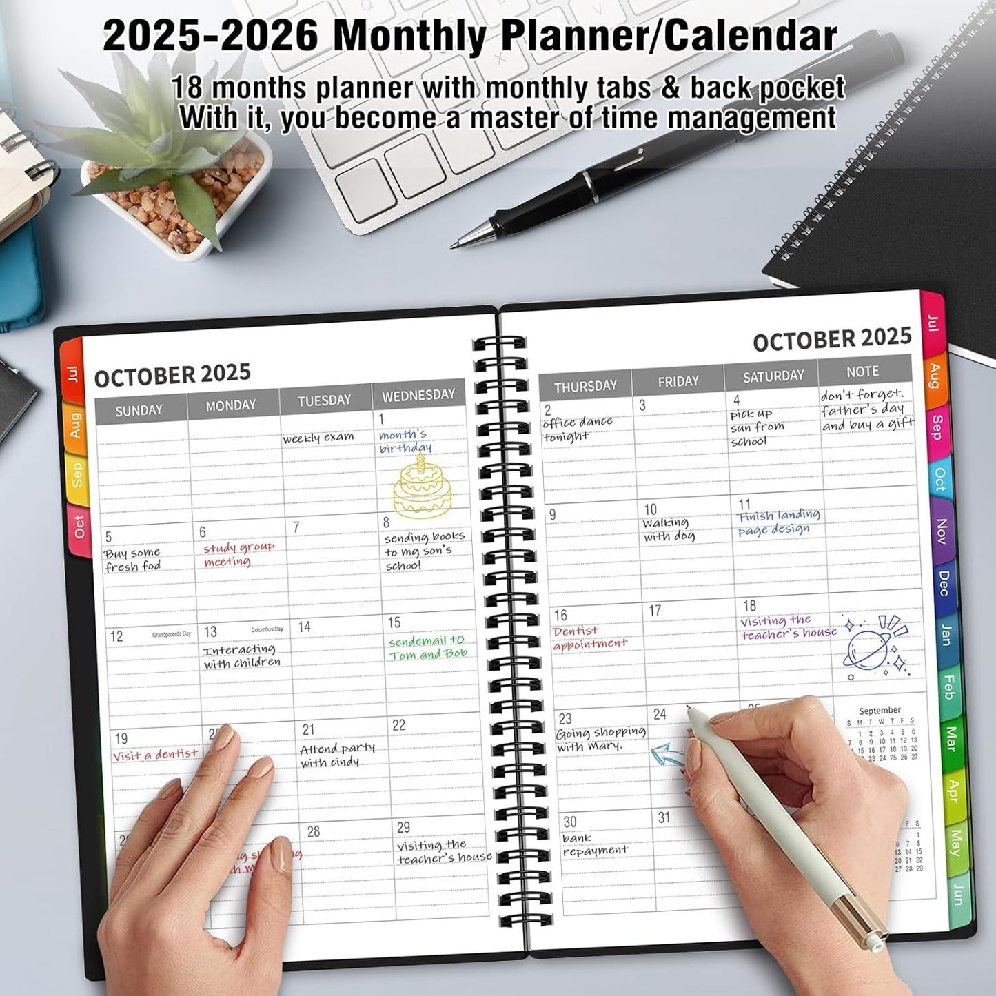 Monthly Planner 2025-2026(7.4'' x 10''), 18 Months Academic Calendar Planner with Tabs & Pocket, Holidays, Note Pages, Time Management and Hit Your Goals, July 2025 - December 2026, 120GSM Thick Paper