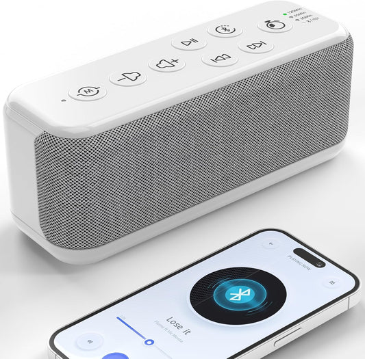 White Noise Sound Machine with 3000mAh Rechargeable Battery - Bluetooth Sleep Sound Machine with 15 Soothing Sounds, Auto-Off Timer & Headphone Jack, Portable Sound Machine for Adults, Baby & Home Use