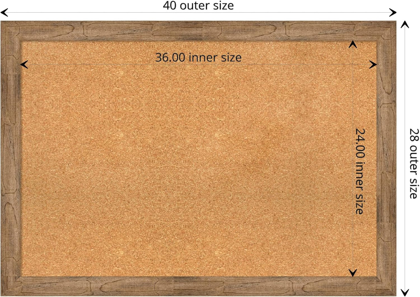Amanti Art Natural Cork Board for Wall, 28x40 Vision Board with Brown Wood Frame, Large Corkboard Office Decor for Home Organization, Rustic Farmhouse Corkboard Pinboard to display items for home