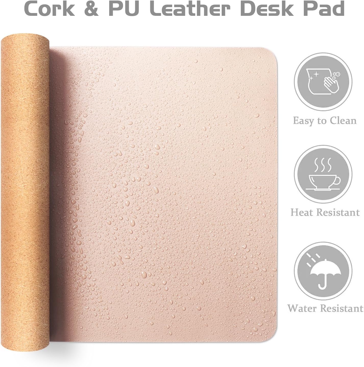 Aothia Double-Sided Desk Pad – 37.8"x17" Leather Desk Mat with Eco Cork Protector, Large Mouse Pad, Waterproof Desk Blotter for Office/Home (Pink)