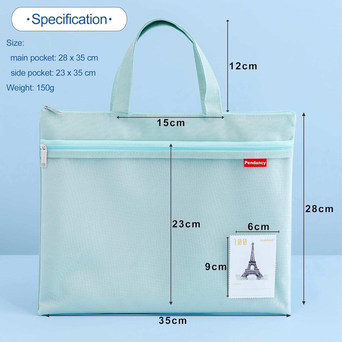 Pendancy Mesh Zipper Pouch 11x13.7 in, 2 pcs Large Double Pocket Waterproof File Bag with Handle, A4 Size Foldable Document Storage for Puzzle Project/Cross Stitch/Travel/Office（Gray Green）