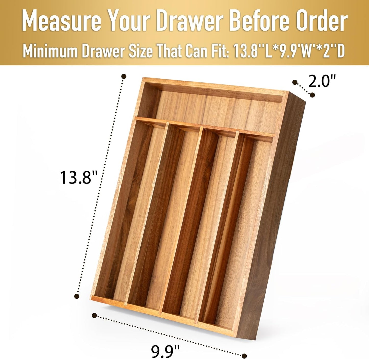 Silverware Organizer Acacia Kitchen Drawer Organizer Utensil Organizer Silverware Holder Cutlery Organizer in drawer Flatware Organizer Tray (Acacia 5 Slots)