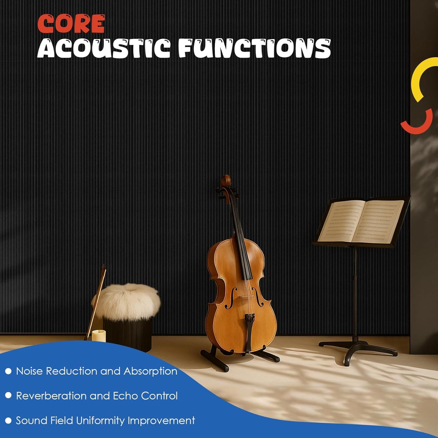 5 Pack Acoustic Panels,47.2x23.6x0.4 inch Acoustic Wall Panels,Large Soundproof Panels,Self-Adhesive Sound Proof panels for Walls,Acoustic Treatment for Recording Studio&Office,Black