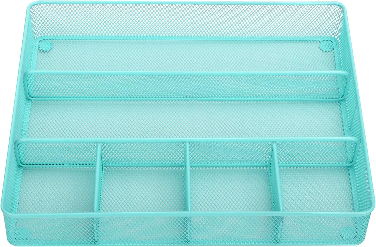 Annova Desk Top Organizer Tray for Office Organization - Metal Mesh - Storage Tray with Dividers for Pens, Desktop Accessories, Bathroom, Kitchen, Makeup and Office Supplies (Large, Turquoise)