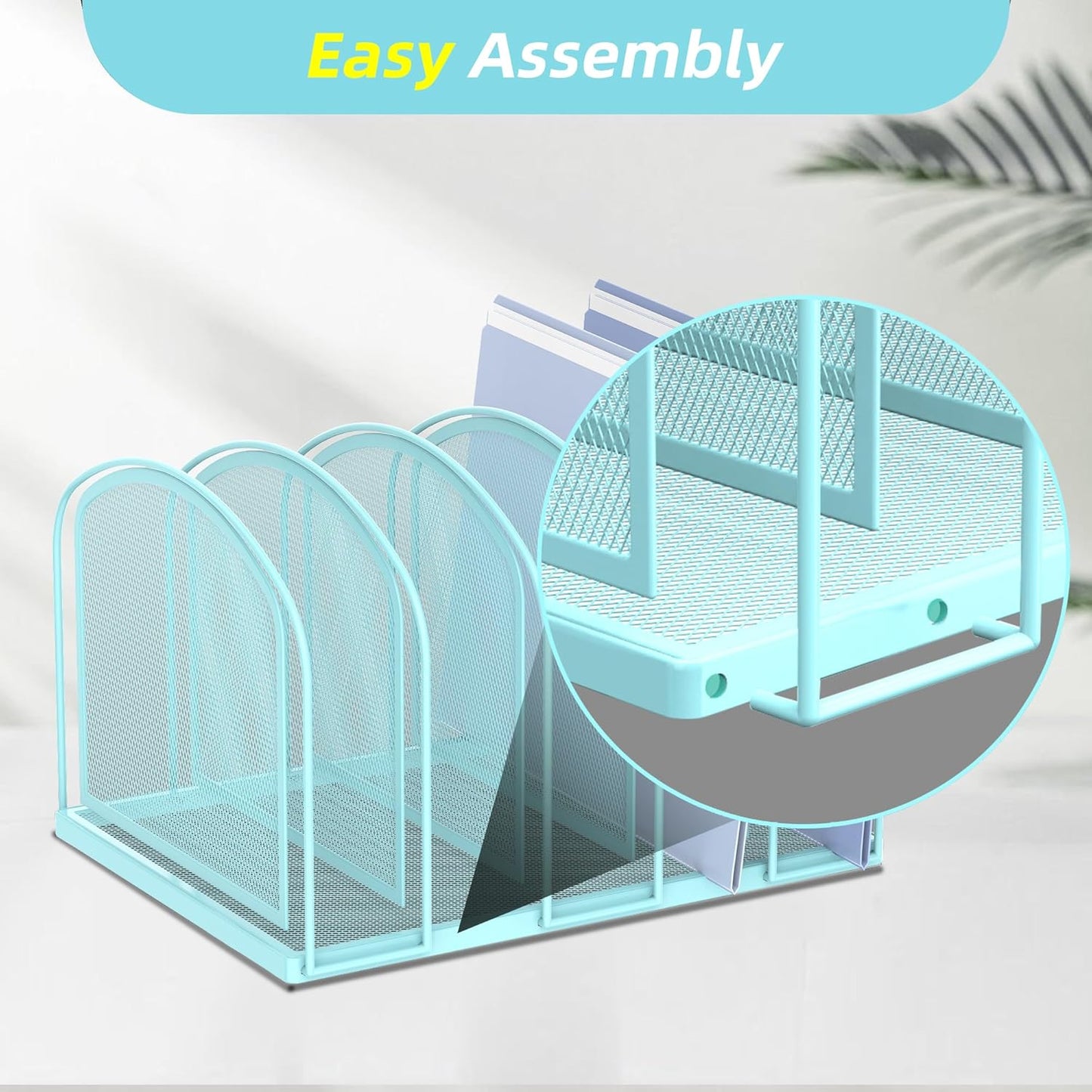 SUPEASY File Organizer 5-Section Mesh Desk Organizer, Upright File Organizer Desktop Organizer File Sorter, File Folder Holder for Office Supplies, Blue