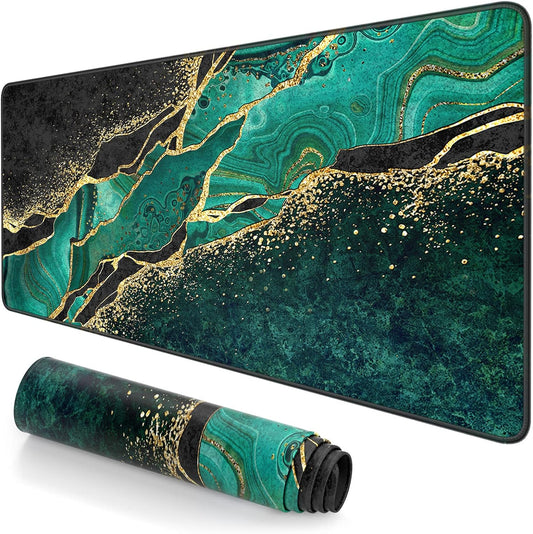 Extended Large Mouse Pad, XXL Gaming Mousepad 31.5 x 15.7 Inch, Big Computer Keyboard Desk Pad, Waterproof Mouse Mat with Stitched Edges and Non-Slip Base for Office Gaming, Green Marble