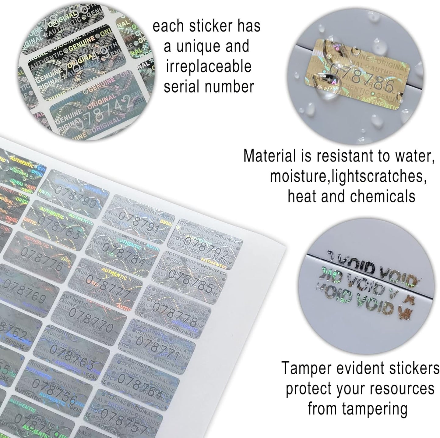 580 Pcs 0.787x0.39 inch High Security Tamper Evident Seal Warranty Void Original Genuine Authentic Hologram Labels/Stickers w/Unique Sequential Serial Numbering Tamper Proof Stickers(Silver)
