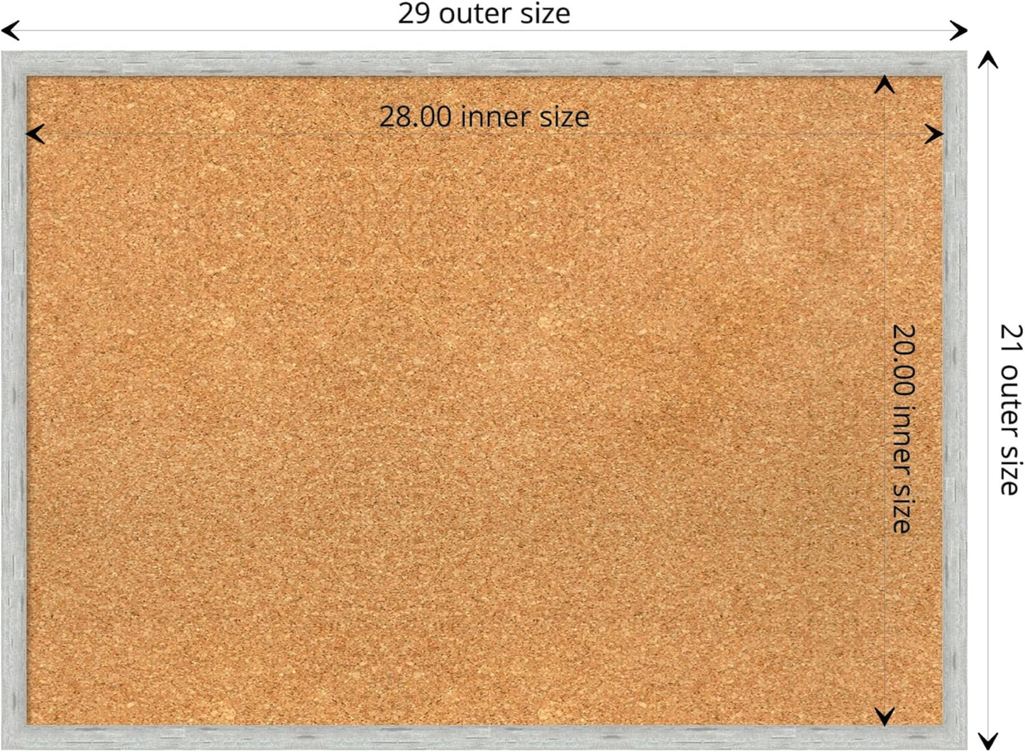 Amanti Art Natural Cork Board for Wall, 21x29 Vision Board with Silver Wood Frame, Medium Corkboard Office Decor for Home Organization, Modern Contemporary Corkboard Pinboard to display items for home