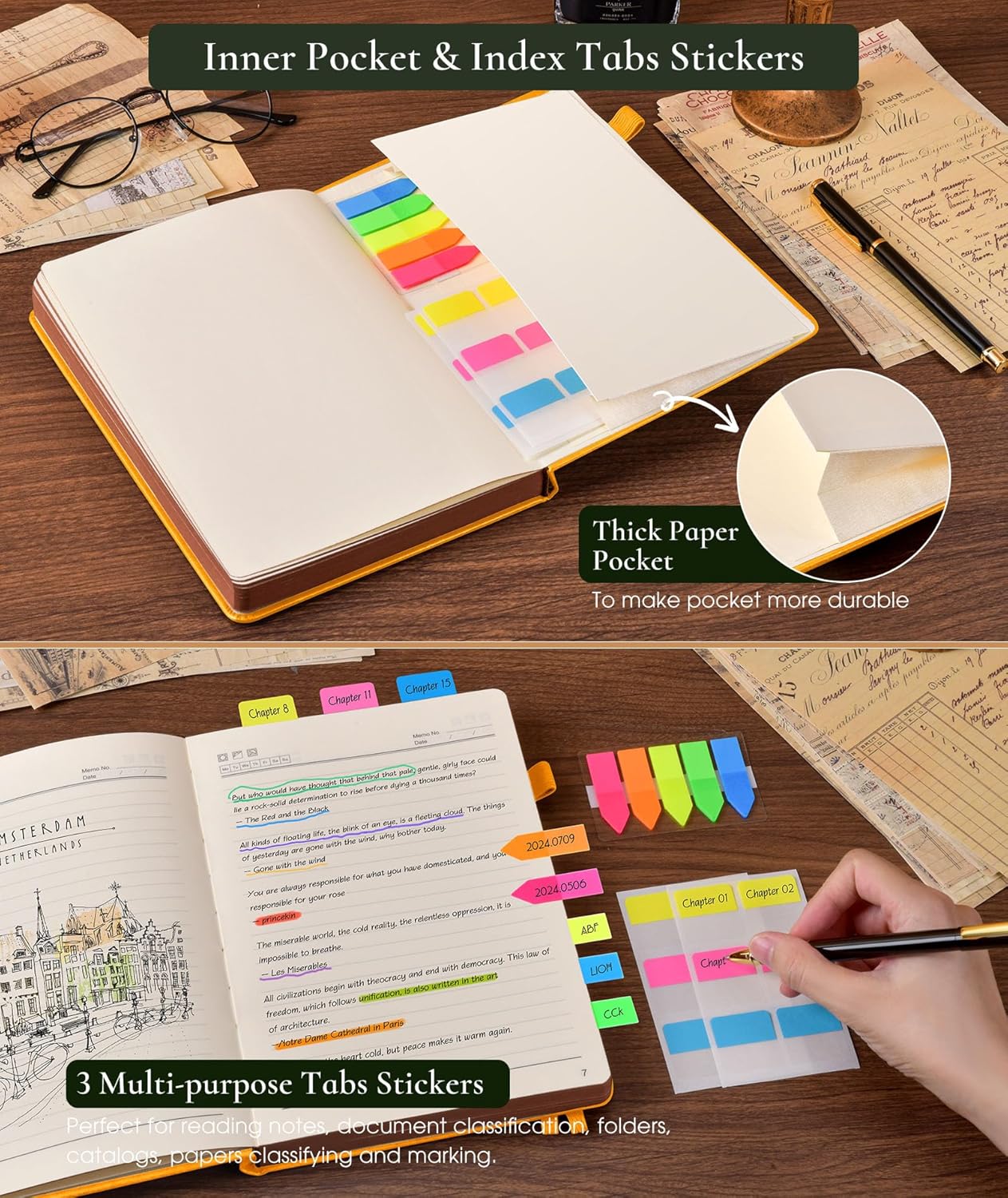 Vintage Leather Journal with 300 Numbered Pages,B5 Lined Journal for Men Women,Daily Journals for Writing,College Ruled Notebook for Work,School,Note taking,Travel Diary,Large (7" x 10")