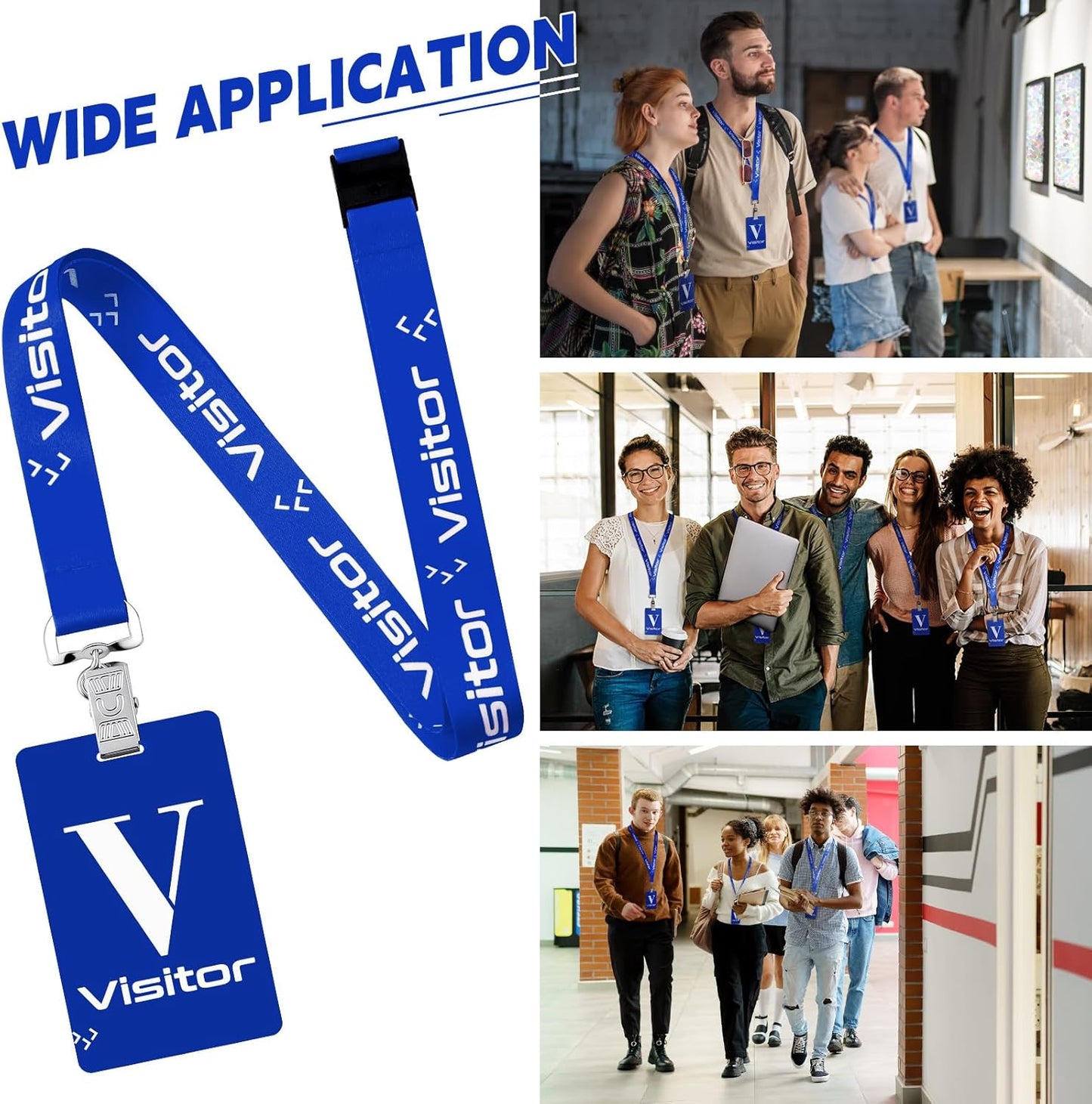 PerKoop 25 Pack Visitor Badge Lanyards Volunteer Badge Holder with Clips ID Card Holder with PVC Pass Card Reusable Breakaway Lanyards for Company Exhibition Guest Visitor(Blue)