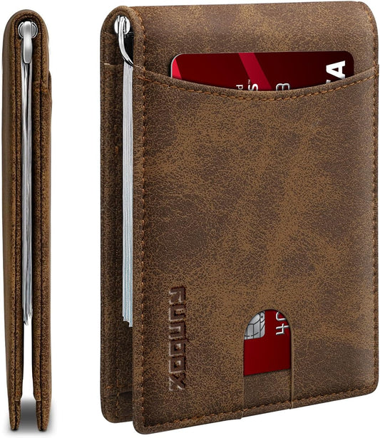 Slim Money Clip Wallets for Men RFID Blocking 11 Card Holder Minimalist Small Thin Carbon Leather Bifold Mens Front Pocket Wallet Gift Box