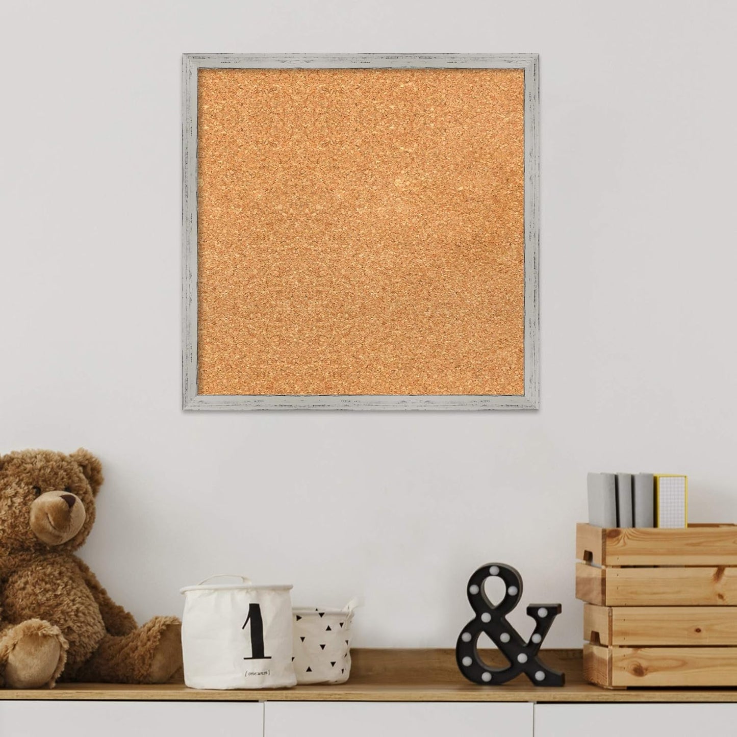 Amanti Art Natural Cork Board for Wall, 17x17 Vision Board with White Frame, Small Corkboard Office Decor for Home Organization, Cottage Corkboard Pinboard to Display Items for Home Organization in