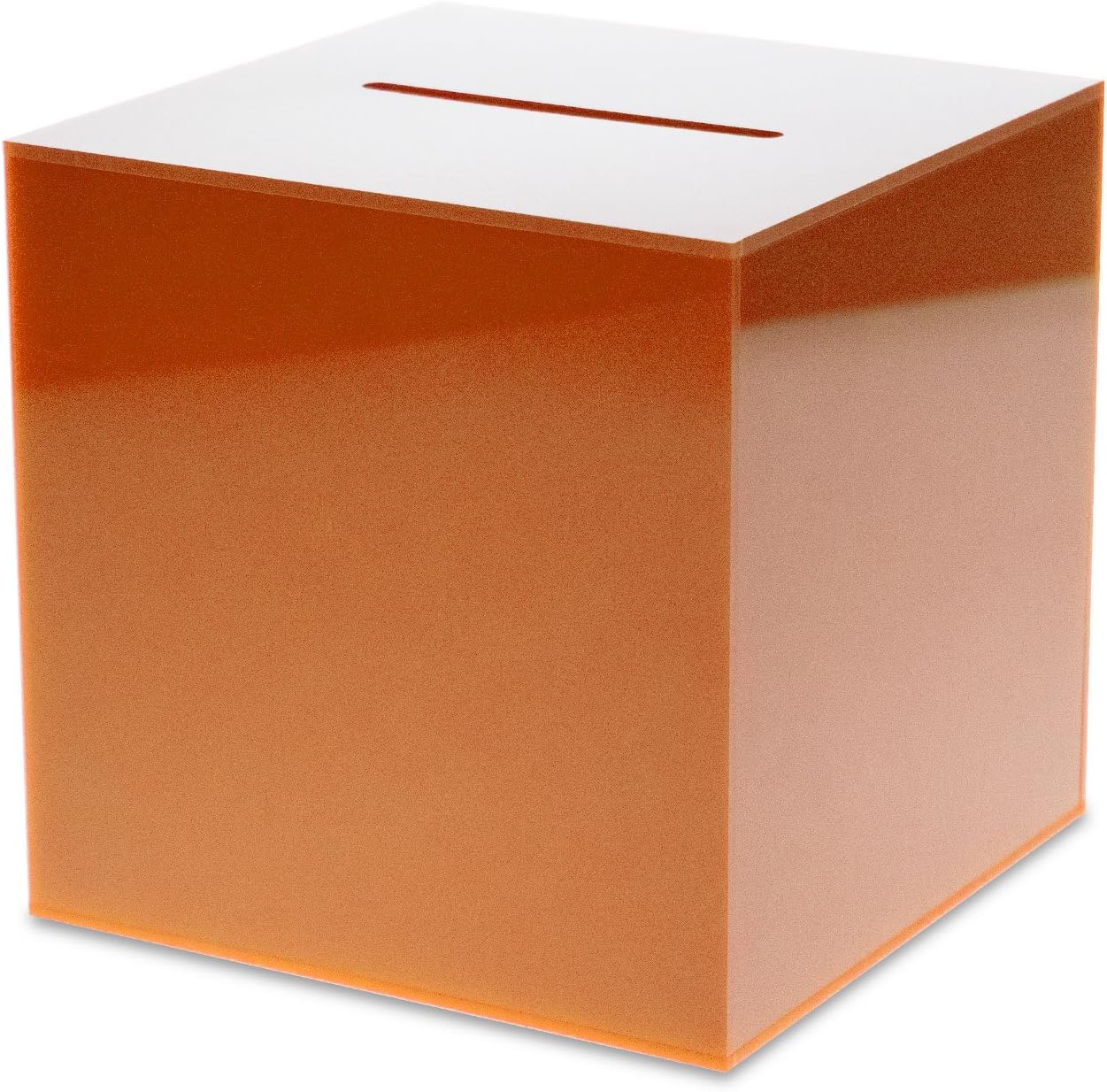 Source One Premium Acrylic Cube Donation Box with Deluxe Rear Open Door and Cam Lock Suggestion Box (10 Inch, Orange)