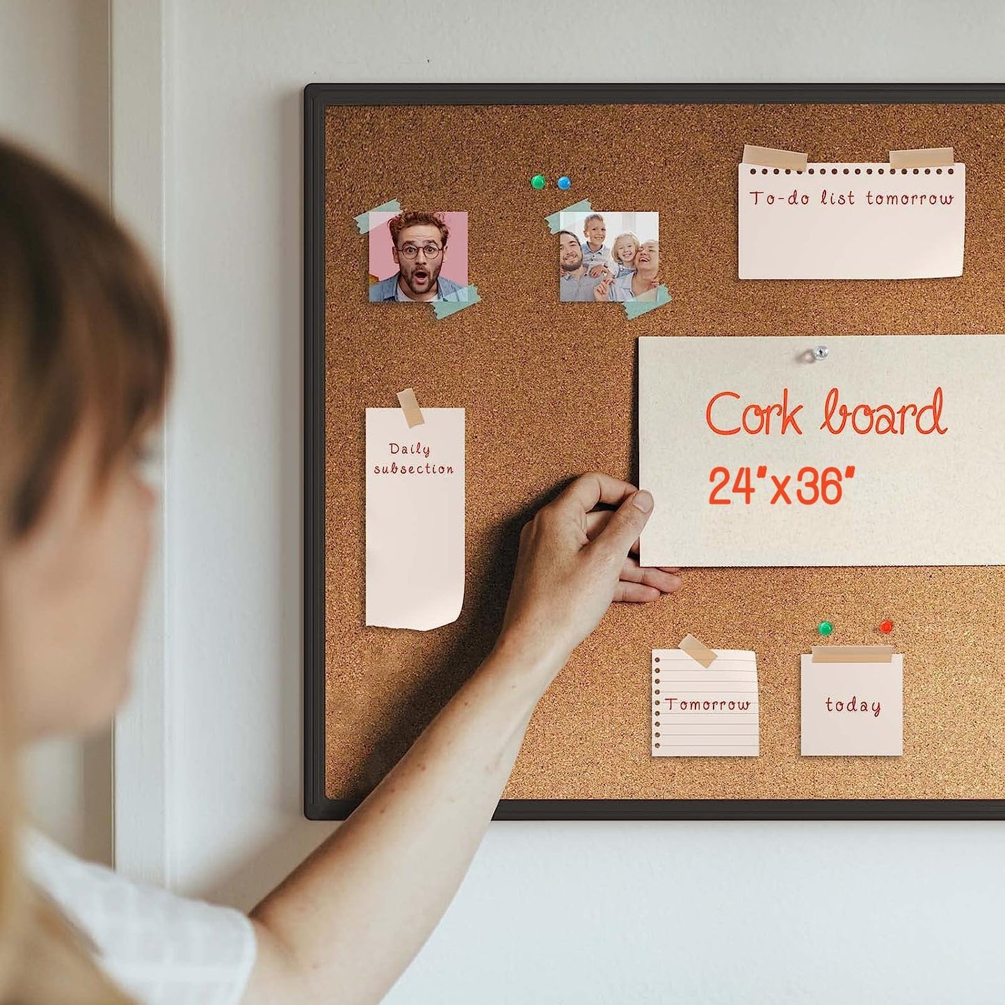 Board2by Cork Board Bulletin Board 24 x 36, Black Aluminium Framed 2 x 3 Corkboard, Office Board for Wall Cork, Large Wall Mounted Notice Pin Board with 16 Push Pins for School, Home & Office