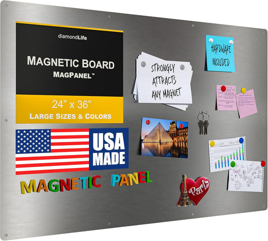 Diamond Life Magnetic Board - Memo & Vision Board for Home, School & Office - Magnet Board for Kids - Pre-drilled Mounting Screws Included (Stainless Steel 24"x36")
