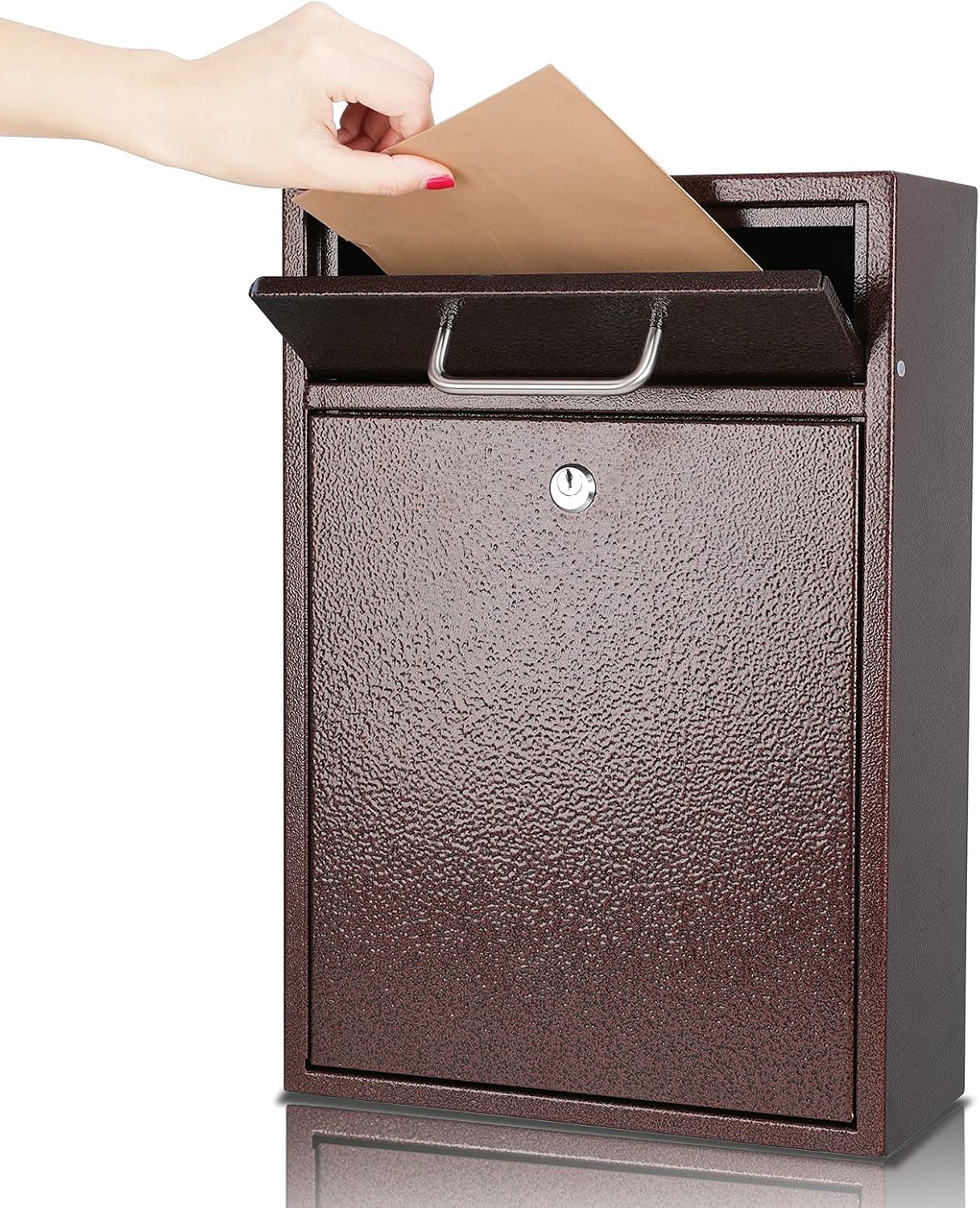 KYODOLED Steel Key Lock Mail Boxes Outdoor,Locking Wall Mount Mailbox,Security Key Drop Box,Collection Boxes,16.2Hx 11.22Lx 4.72W Inches,Bronze X Large