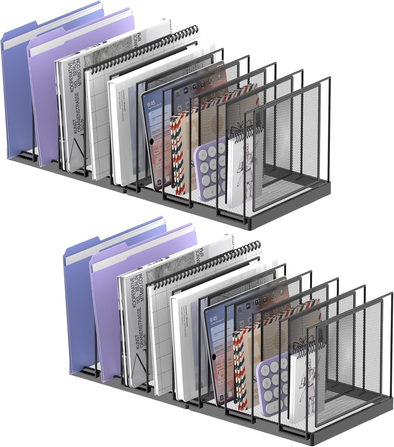9-Section Desk File Organizer, Vertical File Holder, Mesh Desktop File Folder Metal File Organizer Stand for Office Home Classroom, Black, 2 Pack