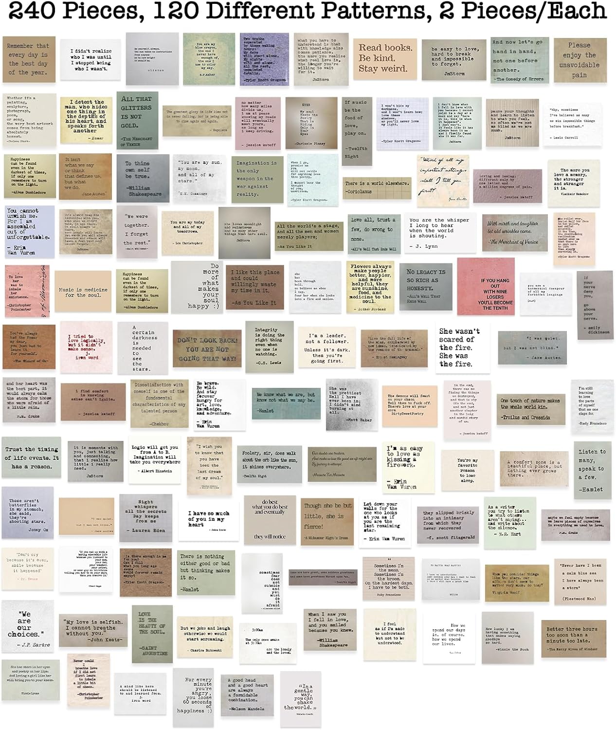 LakoArt 240 Pieces Retro Typewriter Style Motivational Quotes Stickers (2 Pcs. Each), Inspirational Vintage Journaling Stickers, Famous Words Scrapbook Sticker for Planner Bullet Junk Journal Laptops