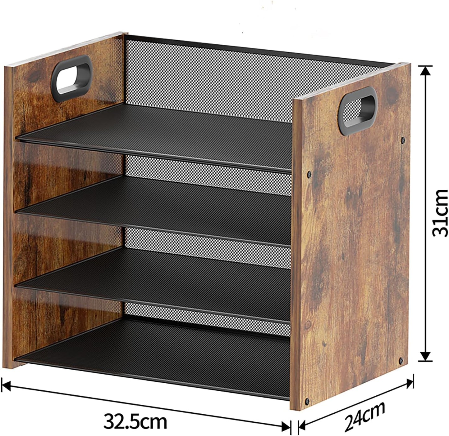 Wood Desk Organizer - 4-Tier Desktop File Organizer, Wooden Paper Organizer, Office Desk Organizer for Papers, Mail, Notebooks, Stationery