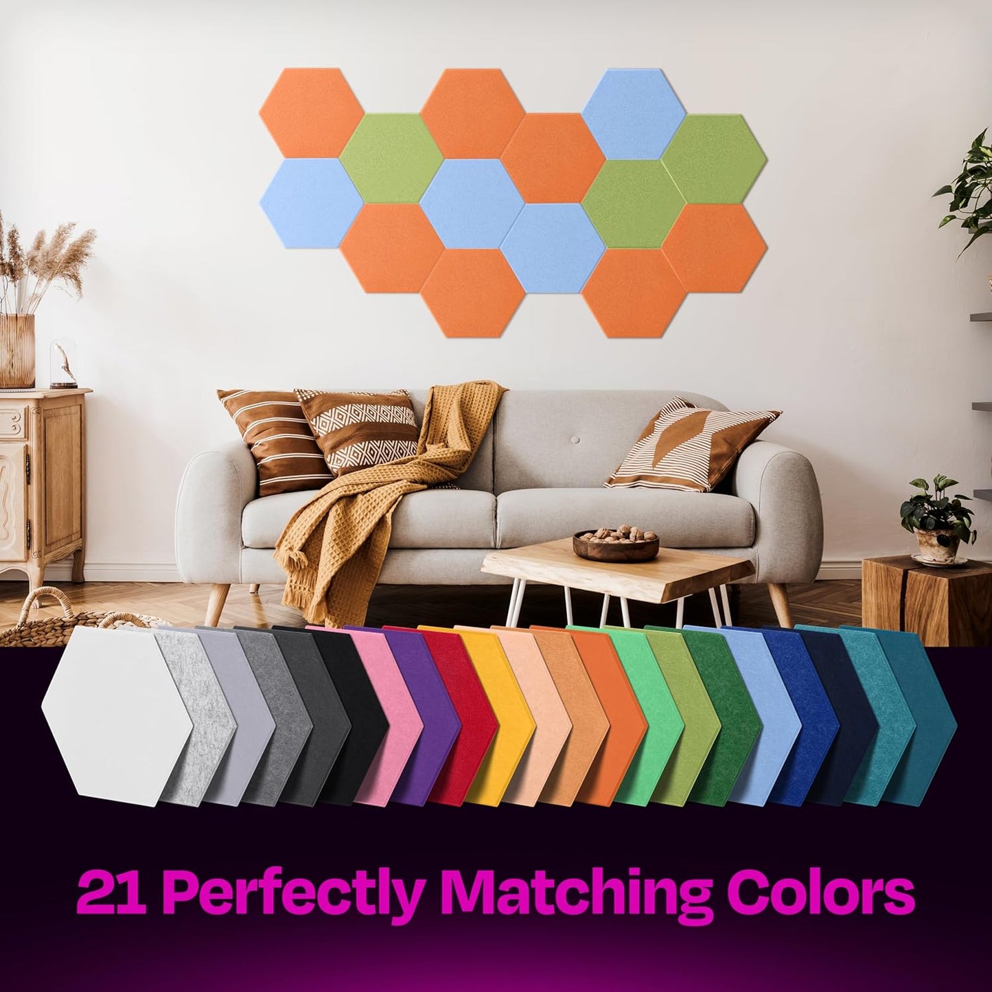 Acoustic Panels 12-Pack Soundproof Wall Panels 12"X10.4"X0.4" Sound Panels High Density Sound Dampening Panels - [Poppy Orange Hexagon]