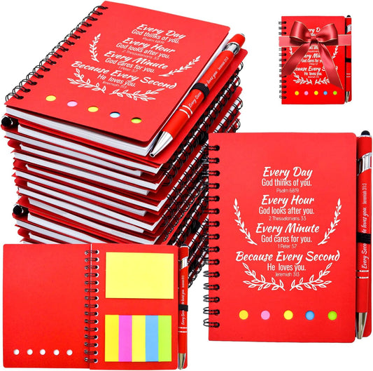 100 Pcs Bulk Fathers Day Christian Gifts Prayer Journal for Woman - 50 Set Religious Notepad with Christian Pen - Bible Notebook - Church Gifts for Inspirational, Bible Study, Devotions ( Red )
