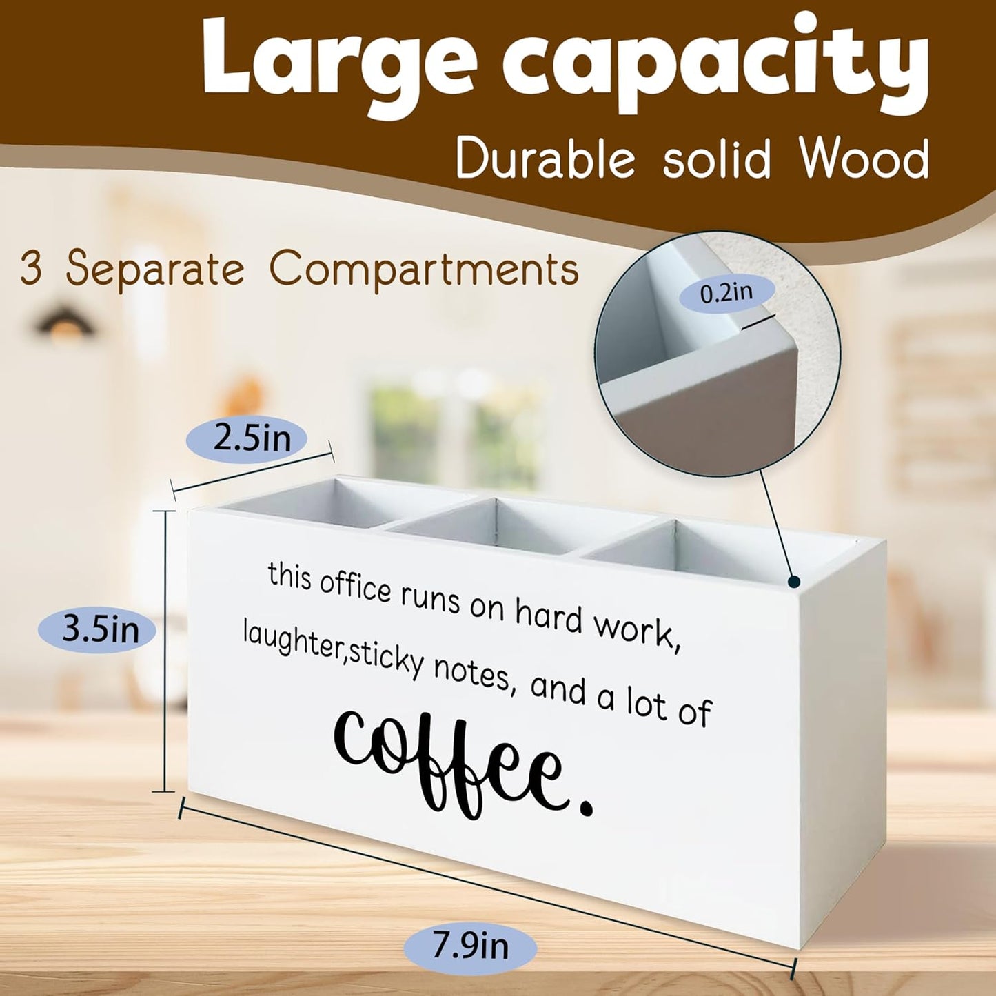 Funny Office Gifts Pen Holder for Desk, Work Humor Gifts for Coworkers Coffee Lovers, This Office Runs on Hard Work Wooden Pen Pencil Holder Organizer for Desk Accessories