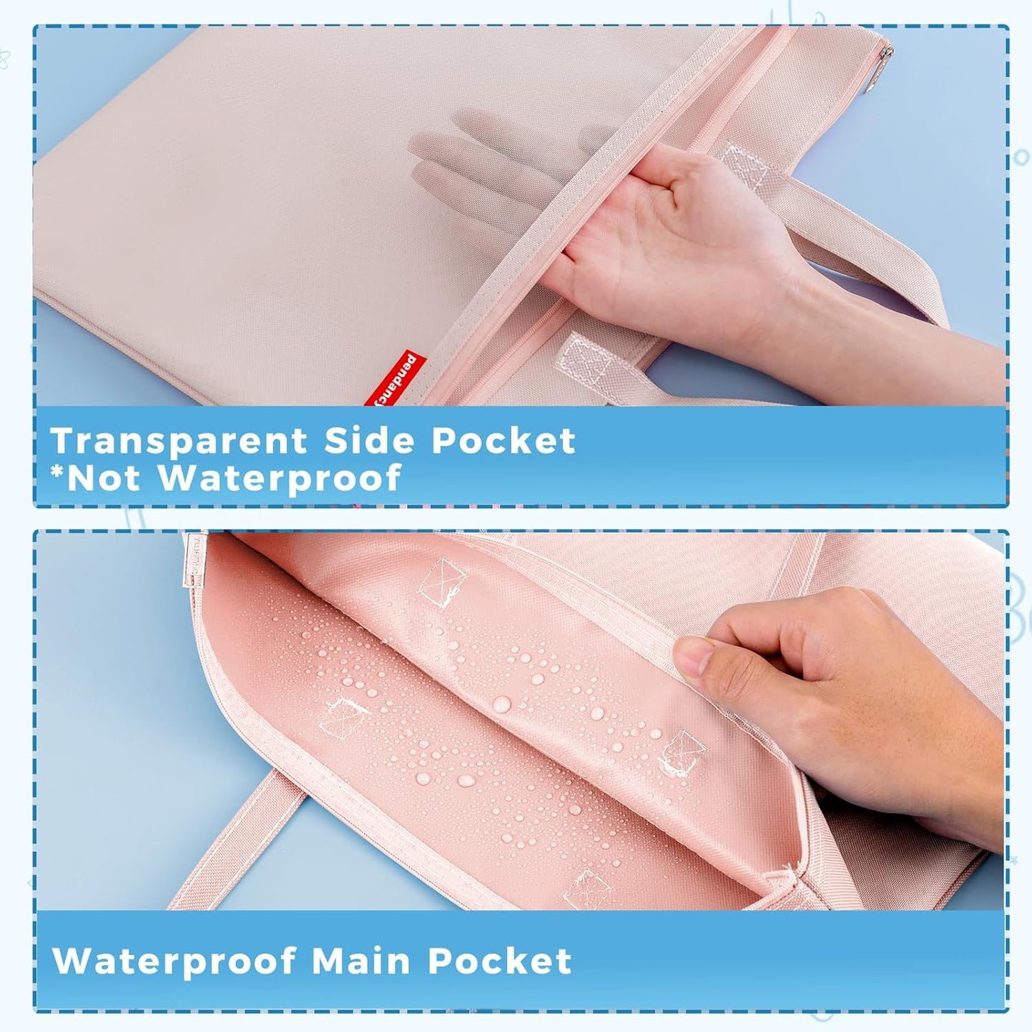 Pendancy Mesh Zipper Pouch A4 Size, Large Double Pocket Waterproof File Bag with Handle, 11x13.8 in Foldable Document Storage for Puzzle Project/Cross Stitch/Travel/Office（Advanced Pink）
