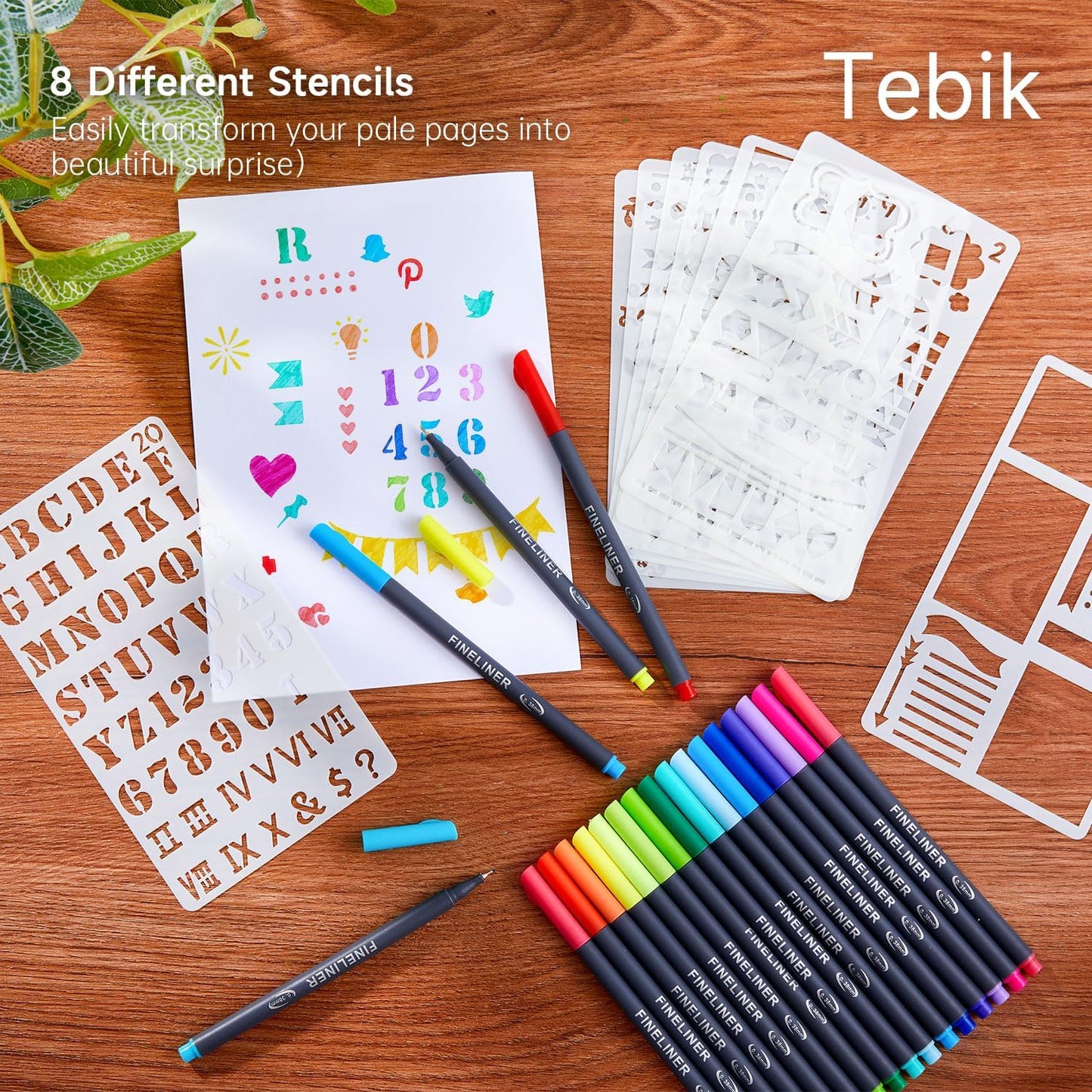 108 Pack Planner Colored Pens, 100 Assorted Colors Drawing Pens with 8 Different Stencils, Perfect for Dotted Journal Planner Writing Note Calendar Coloring Office School Supplies