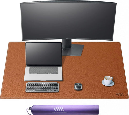 Vyaaa Leather Desk Pad, 40“ x 24” XXL Large Desk Mat, Large Mouse Pad on Top of Desks for Computer, Gaming, Home or Office (Brown)