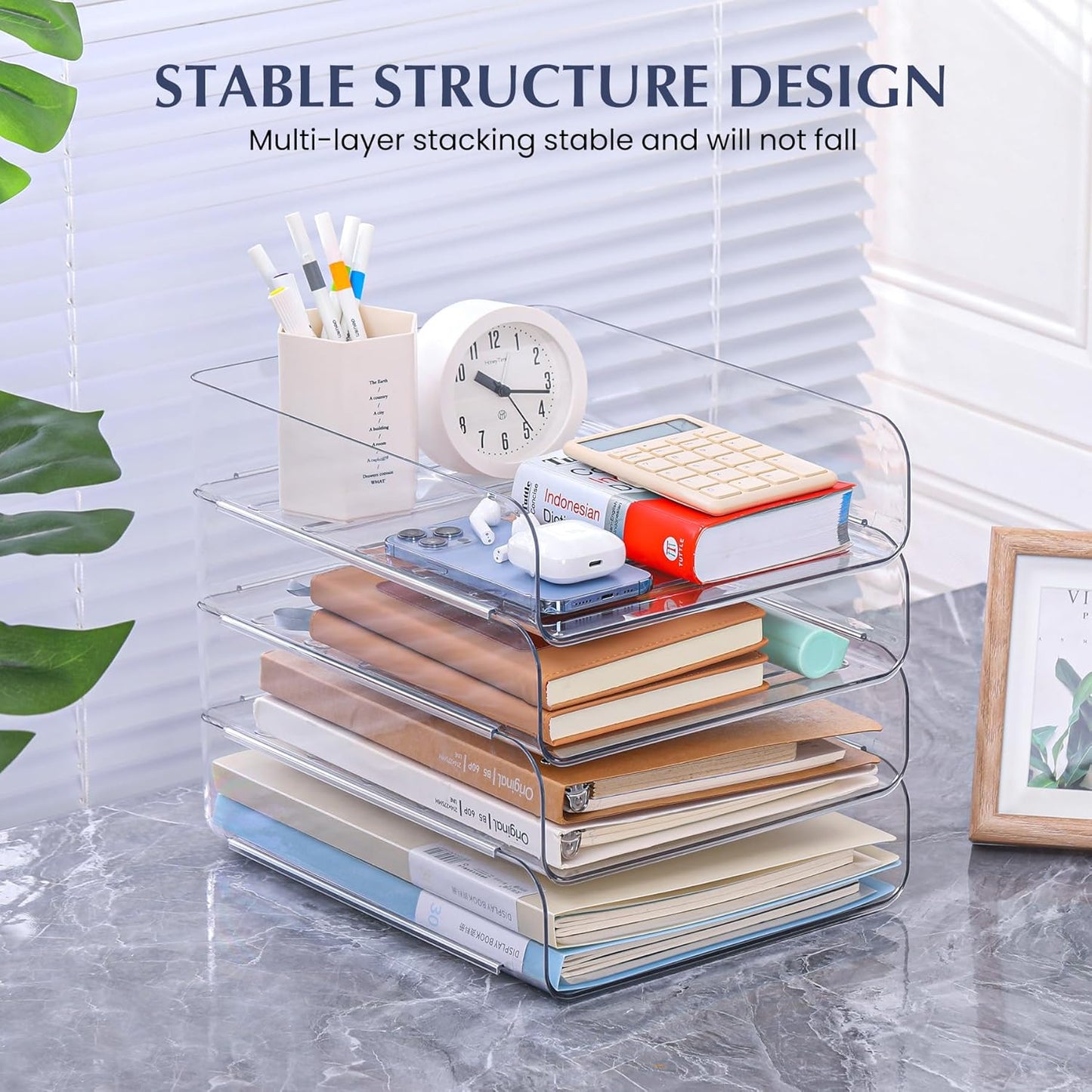 2 Pack Stackable Paper Tray, Acrylic File Organizer for Desk, Office Organizer and Storage for Desk Accessories, Notes, Books, File Paper, Document