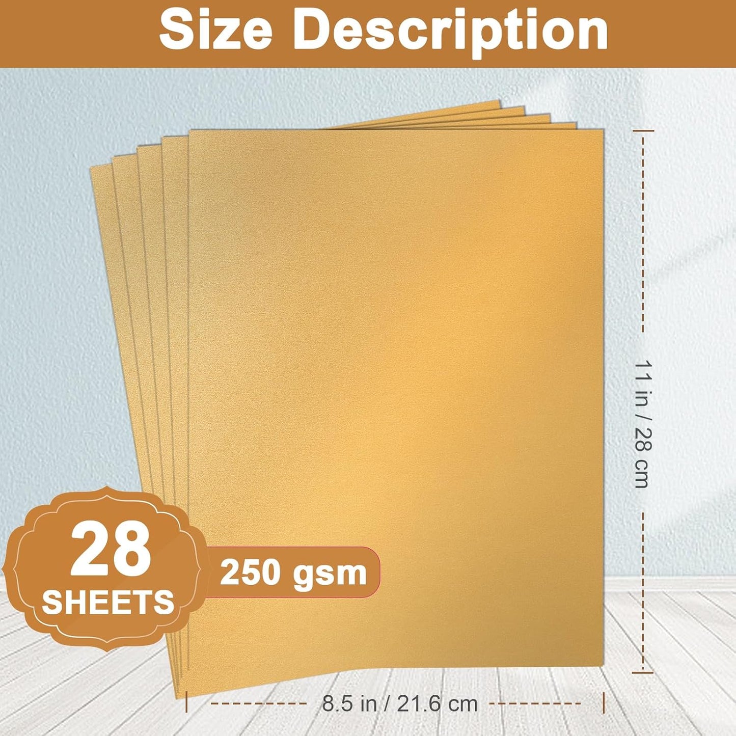 28 Sheets Gold Shimmer Cardstock 8.5 x 11 Metallic Paper, 250gsm/92lb Premium Glossy Paper Card Stock for DIY Cards Making, Anniversaries, Wedding Invitations, School Crafting, Greeting Cards