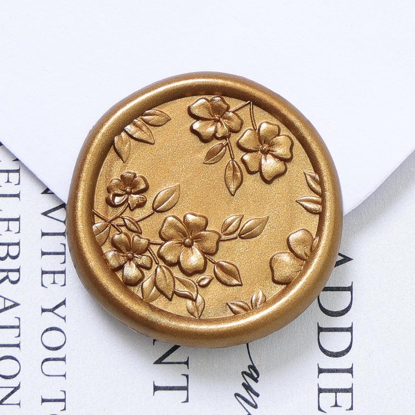 UNIQOOO Wax Seal Stickers - 3D Begonia Wedding Invitation Envelope Botanical Seal Stickers, 50 Pcs Self- Adhesive Antique Gold Stickers, Perfect for Invitation, Christmas, Gift Wrapping, Party