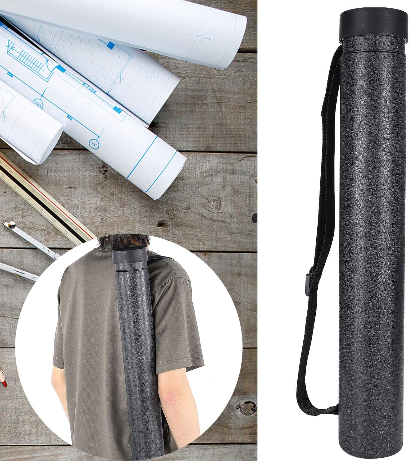 Poster Tube, Circular Drawing Tube, Proof Circular Telescopic Painting Tube, Adjustable for Maps (Black)