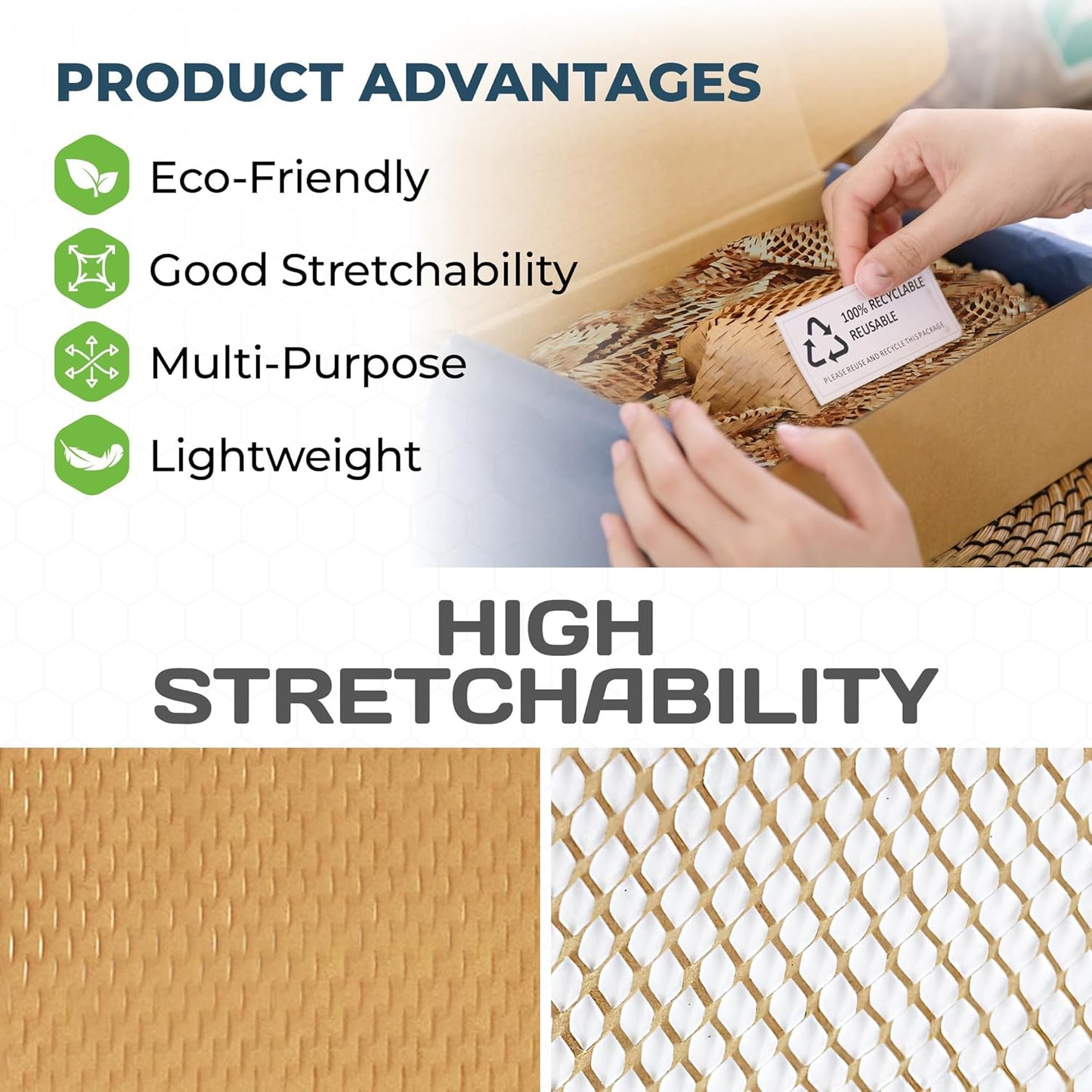 HexaFil Honeycomb Packing Paper - Eco-Friendly, Sustainable Filler for Shipping and Moving, Cushioned Packing Material in Dispenser Box, Alternative to Bubble Wrap - Natural, 12" x 1700'