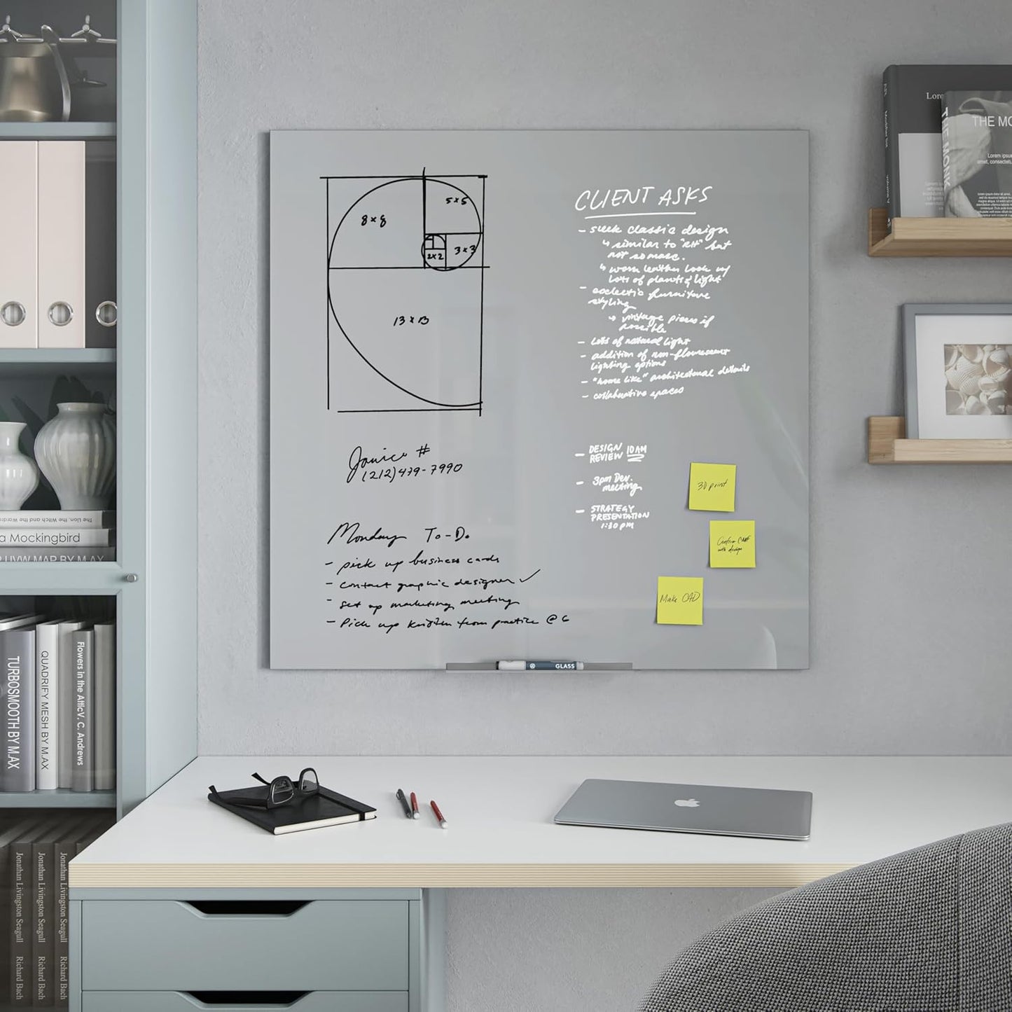 U Brands Glass Dry Erase Board, 36" x 36", 3'x3', Gray Surface, Frameless, Includes Marker