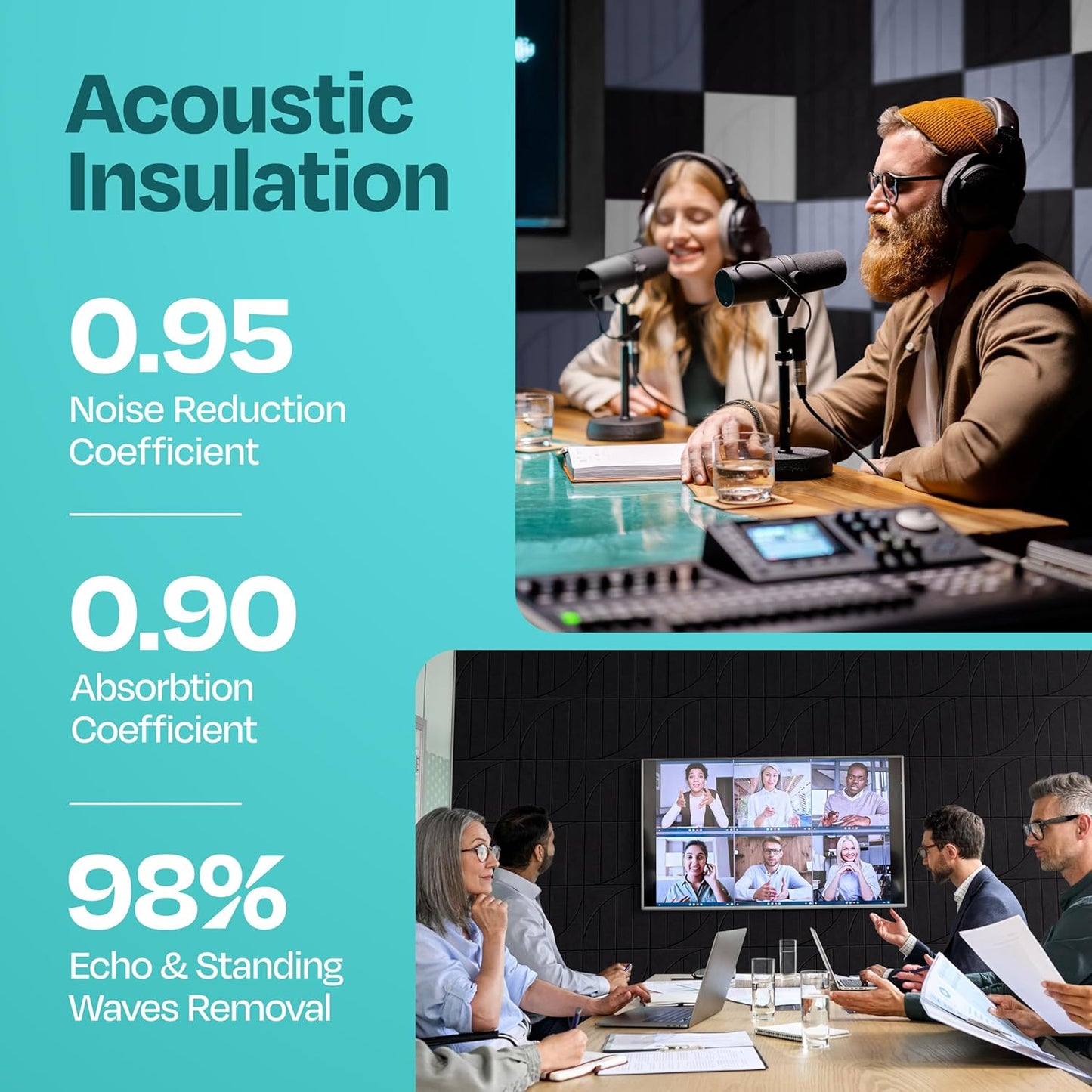 Acoustic Panels 12-Pack Soundproof Wall Panels 12"x12"x0.4" Decorative Sound Dampening for your Home, Office, Studio, Bedroom & More with Unique ModuArc Carving [Deep Black]