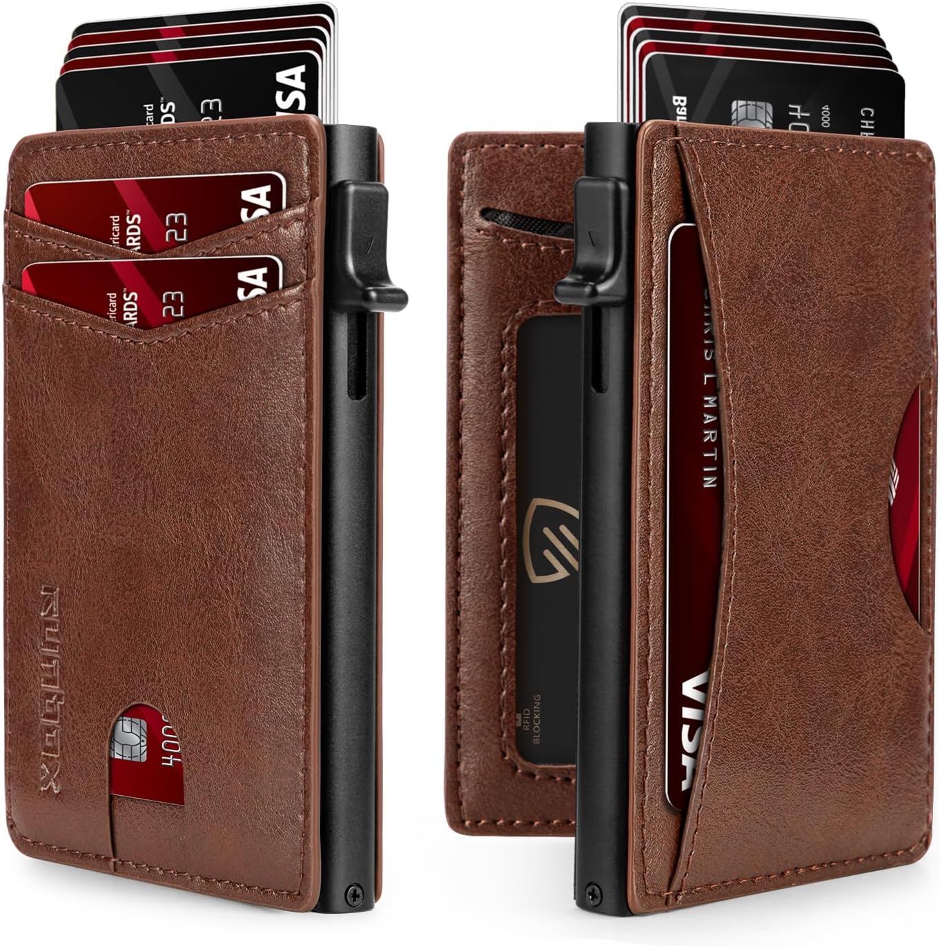 Slim Card Wallet for Men with ID Window – Minimalist RFID Wallet, Pop-Up Function, Ultra Thin Design, Metal Business Card Case Holds 8+ Cards, Gifts for Men, Men's Accessories