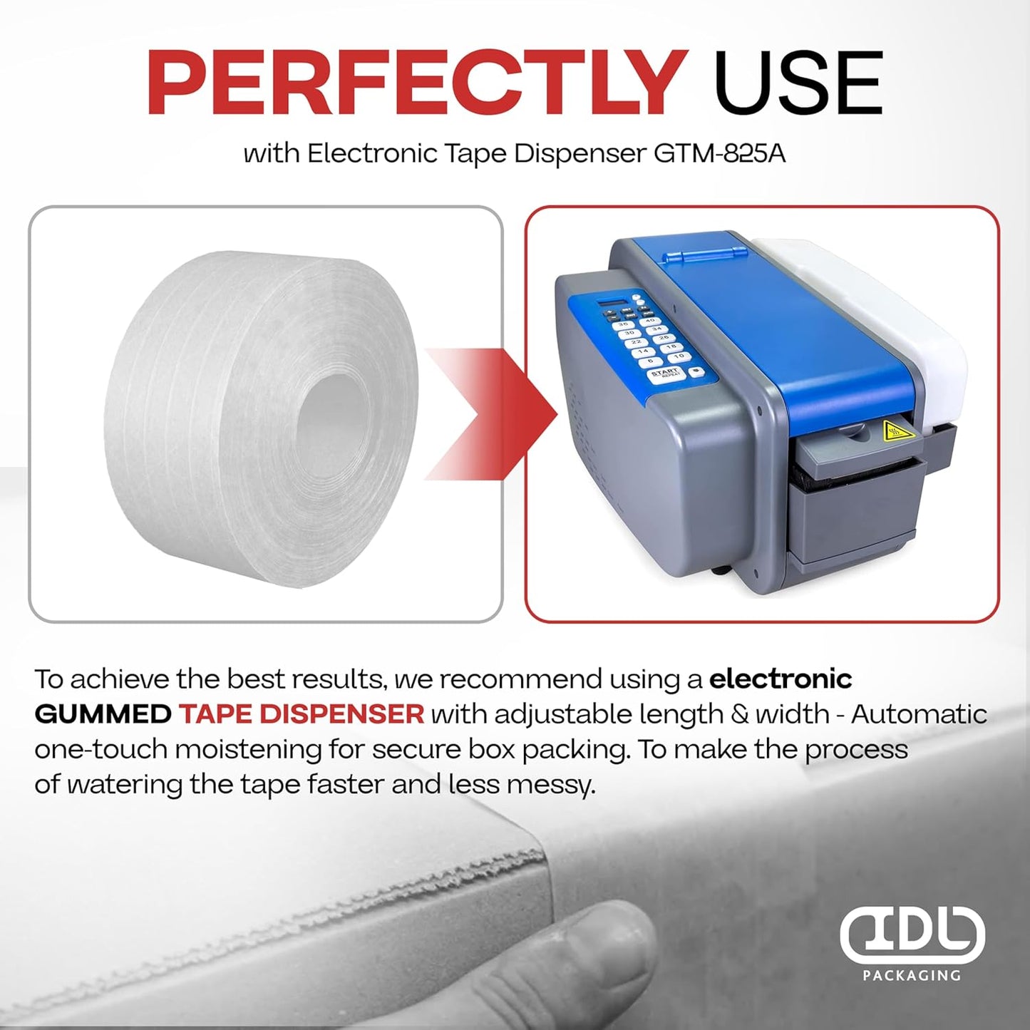 IDL Packaging 2.83" x 450 feet Reinforced Water-Activated Kraft Gummed Tape 30lb Thickness (Pack of 2) - Secure Paper Packing Tape for Secure Carton Sealing - Heavy-Duty for All Conditions, White