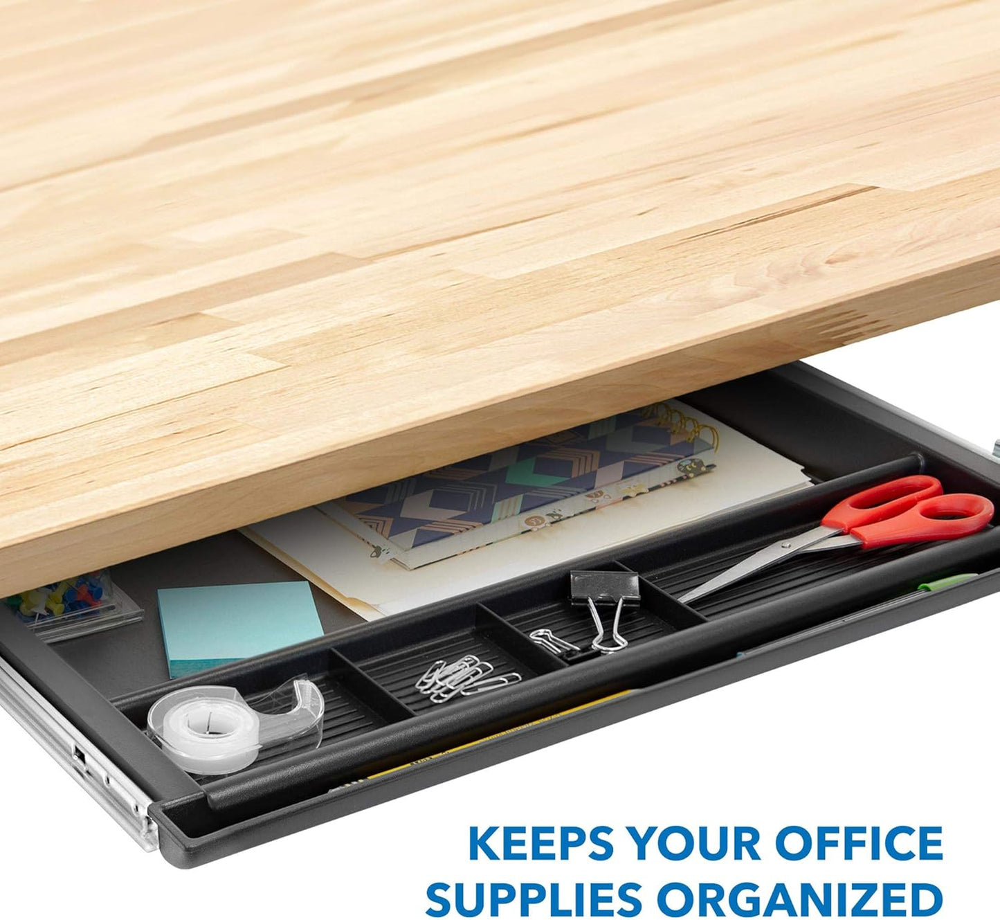 MOUNT-IT! Large Under Desk Pencil Drawer | 21.25” Width | Ball Bearing Slides Out Tray Organizer for Paper, Pencil, and Office Accessories (BLACK)