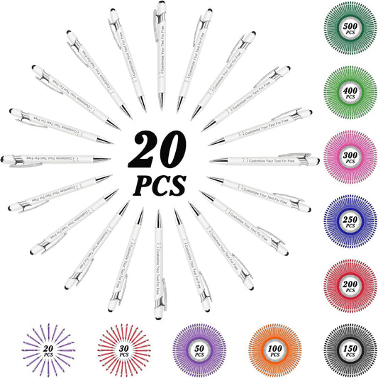 Max 500 Pcs Personalized Pens Bulk, Custom Pens with Free Engraving, Customized Stylus Tip Ballpoint Pen with Your Name Massage Text for School Office Business Graduation Anniversaries-20 Packs