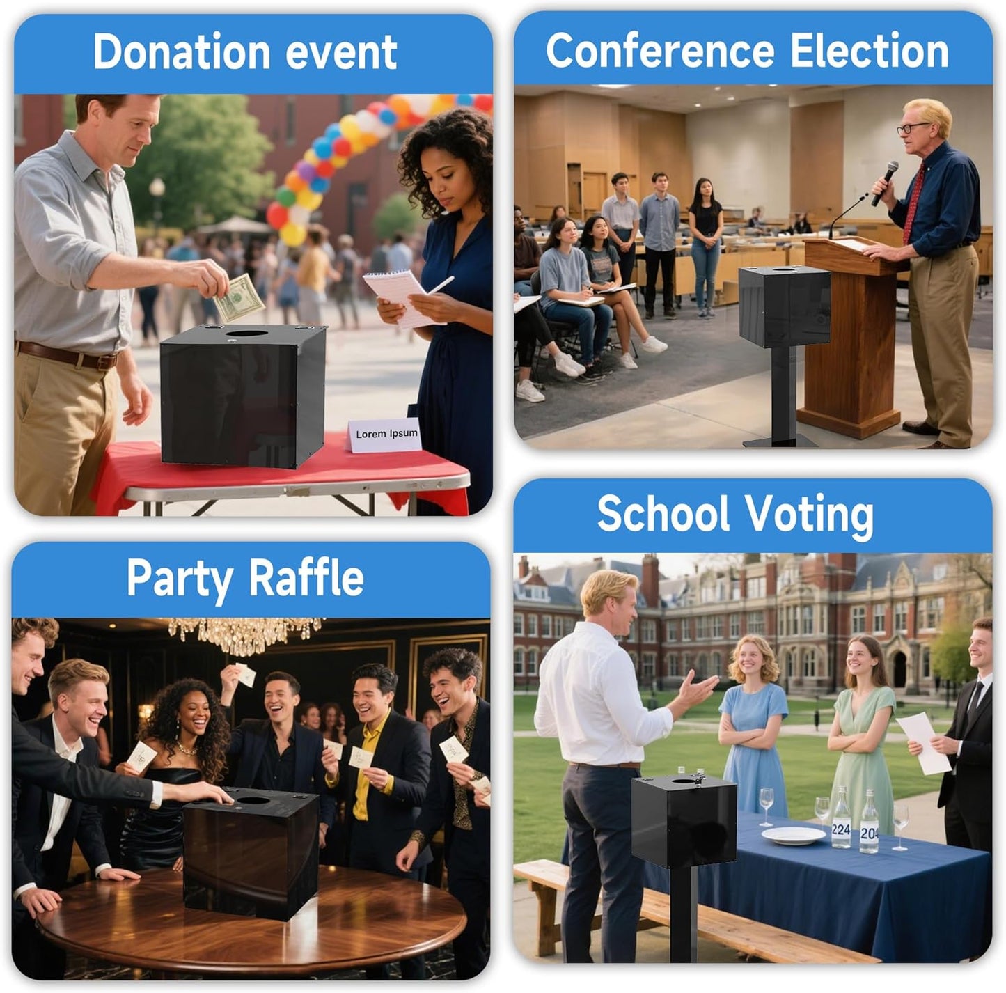 GARVIN Acrylic Raffle Ticket Box with Stand, Lockable Collection Boxes with Slot for Drawings, Voting, Fundraisers, Suggestion Cards, Secure Donation Box, Large Capacity, Black