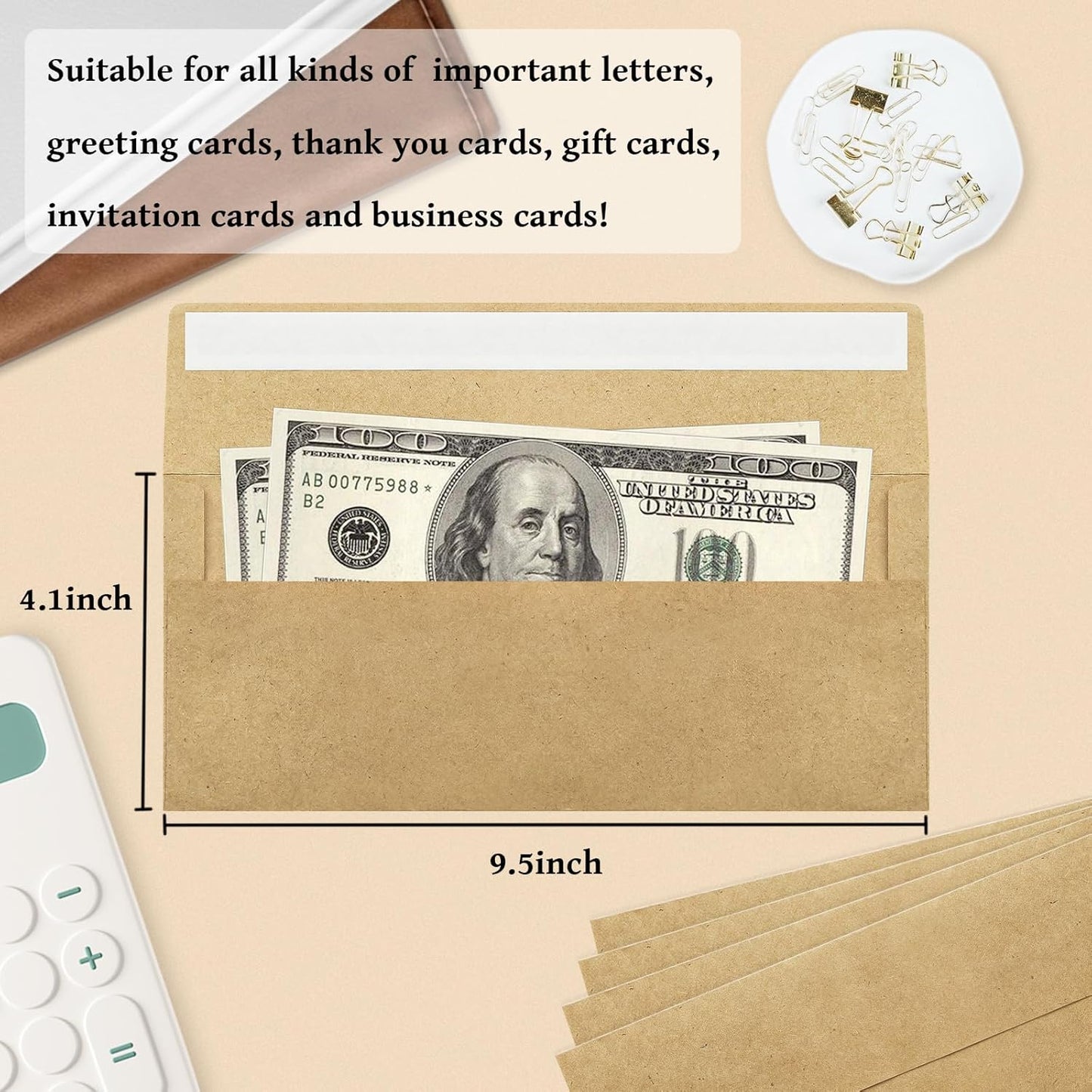 200 Pack #10 Business Envelopes, Brown Kraft Standard Envelopes Self Seal, Letter Size Mailing Envelopes for Checks Letters Invoices Christmas Birthday Graduation Wedding, 4 1/8 x 9 1/2 Inch