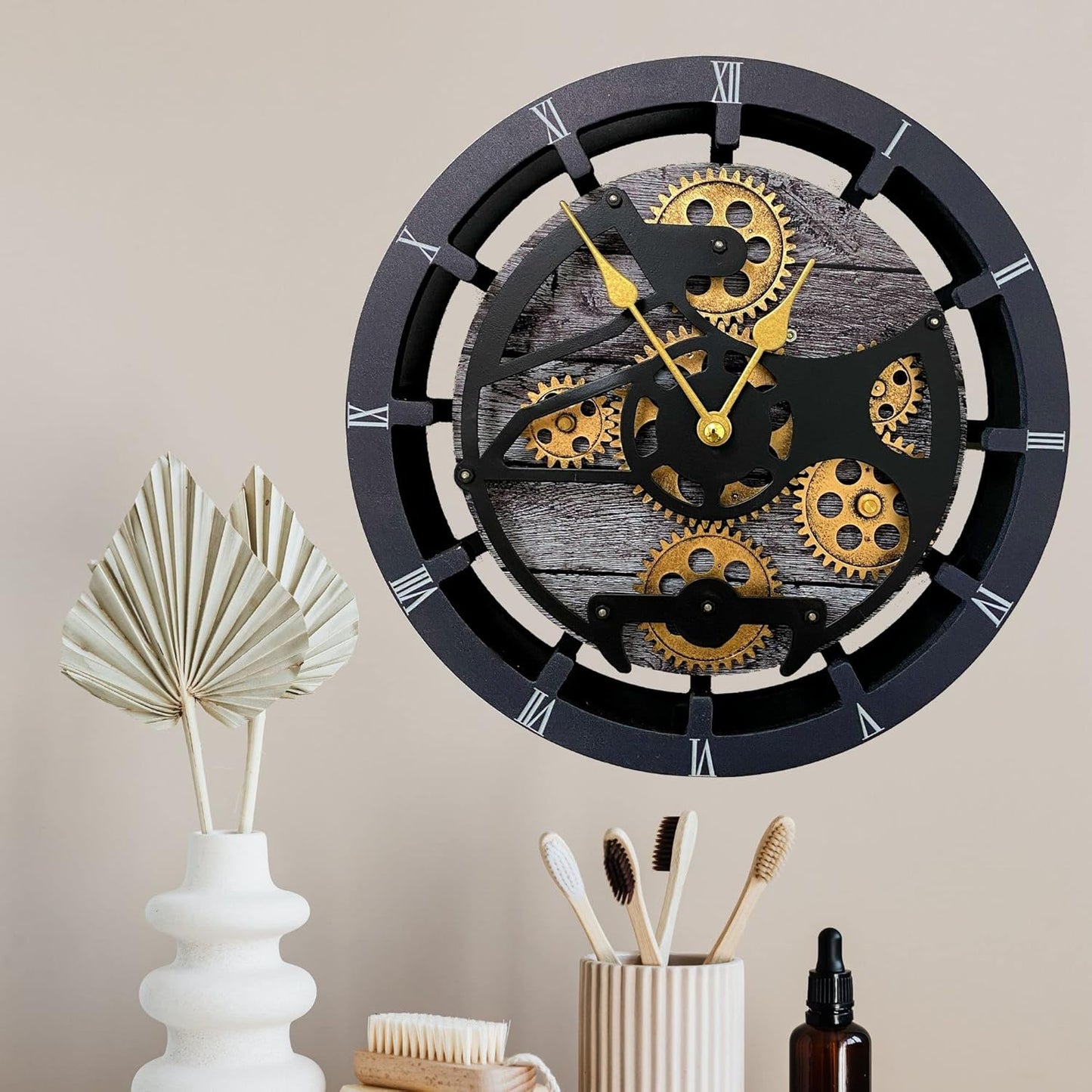 The Gears Clock 16 inches Wall Clock with Real Moving Gears Convertible into a Big Mantel Clock (Carbon Grey)