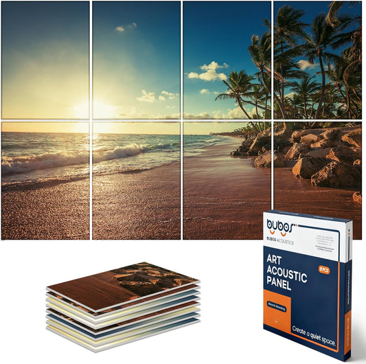 BUBOS 8 Pack Art Acoustic Panels Soundproof Wall Panel,47.2X31.4 Inches Sound Absorbing Panel,Self-adhesive Decorative Acoustical Wall Panels, Acoustic Treatment for Ceiling Home Office（Beach02）