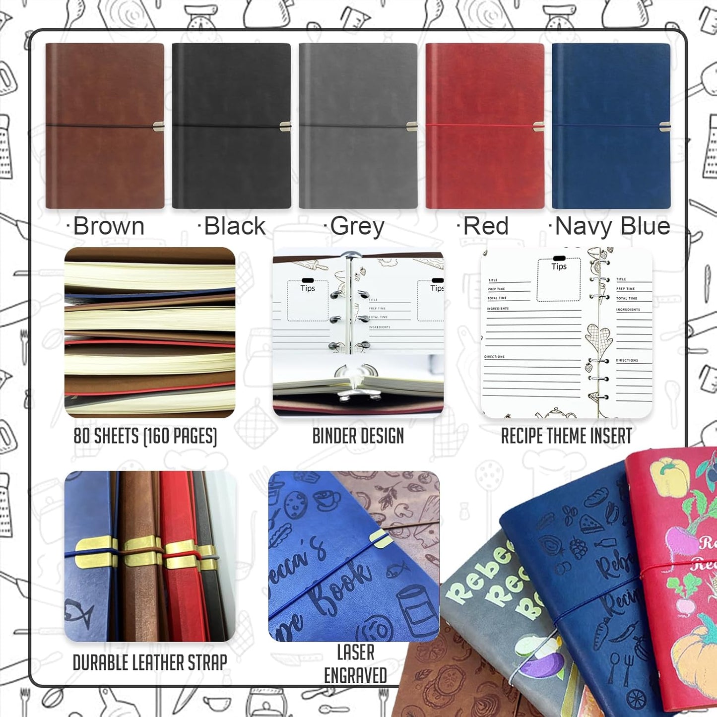 ubjva Personalized Recipe Book Custom Engraved Leather Recipe Book to Write in Your Own Recipes Family Cookbooks Journal for Mom Dad Wife Daughter