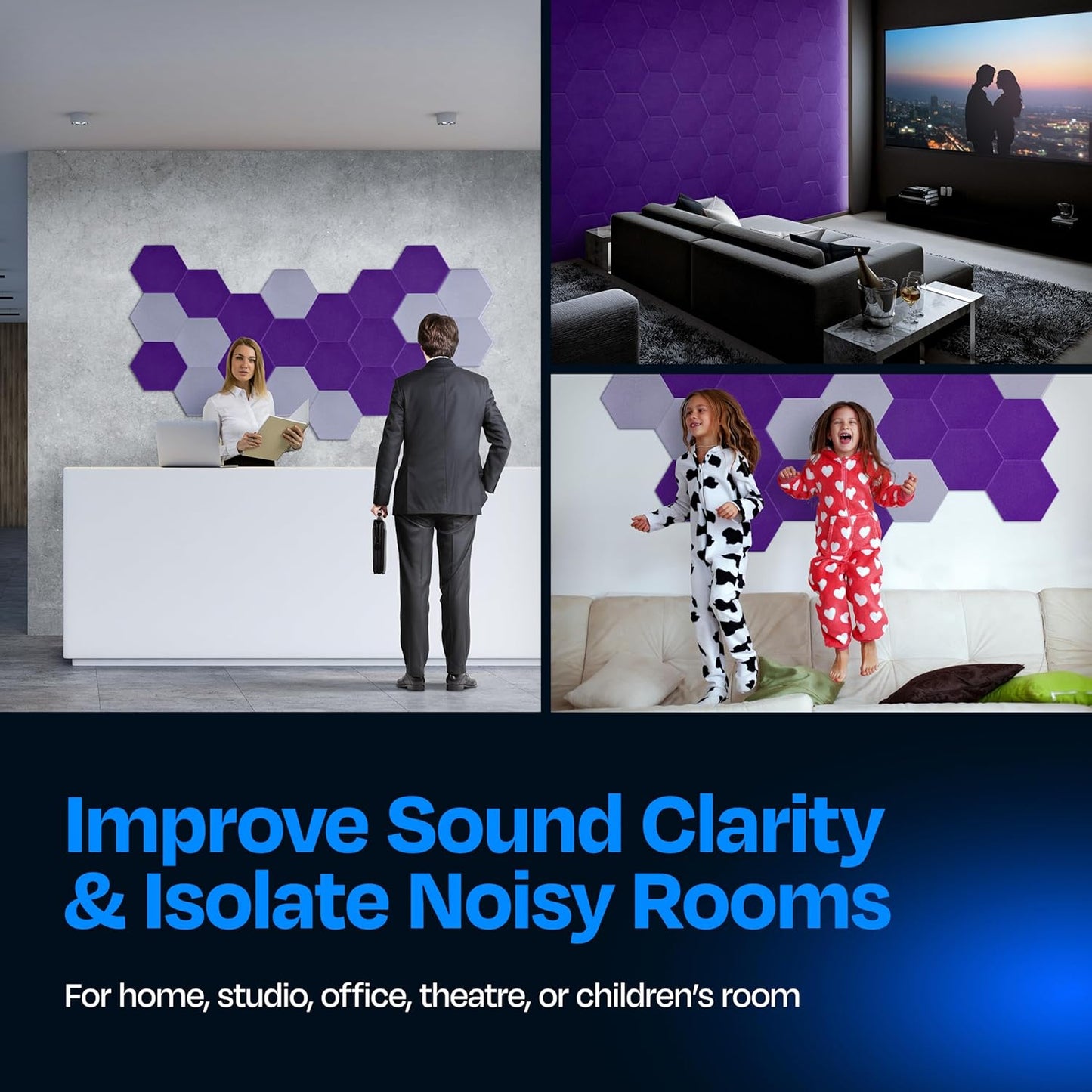 Acoustic Panels 12-Pack Soundproof Wall Panels 12"X10.4"X0.4" Sound Panels High Density Sound Dampening Panels - [Midnight Purple Hexagon]