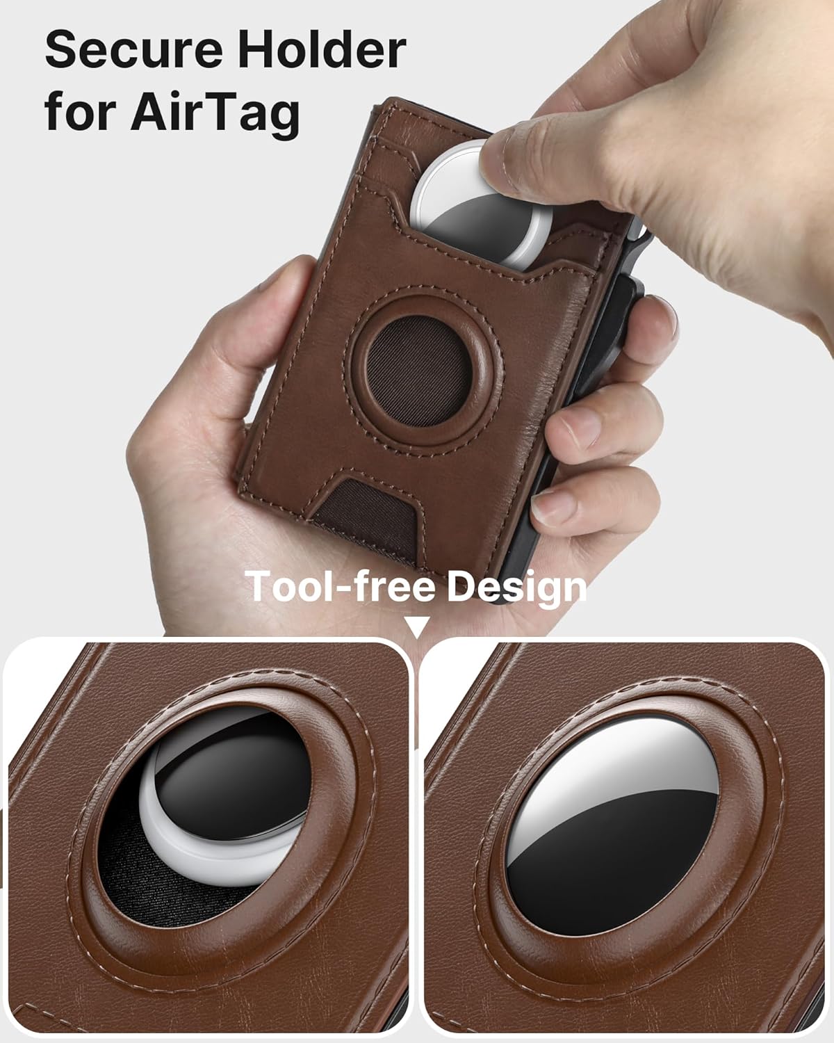 typecase AirTag Wallet for Men: Pop Up Card Case, Secure Holder for Apple Air Tag, Premium Leather, Smart, RFID Blocking, Slim, Minimalist, Thin, 13 Cards Capacitiy | ID Window | Money Clip (Brown)